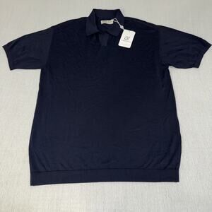 Collars & Co. Premium Cotton & Silk Blend Black Short Sleeve Polo Men Large NWT